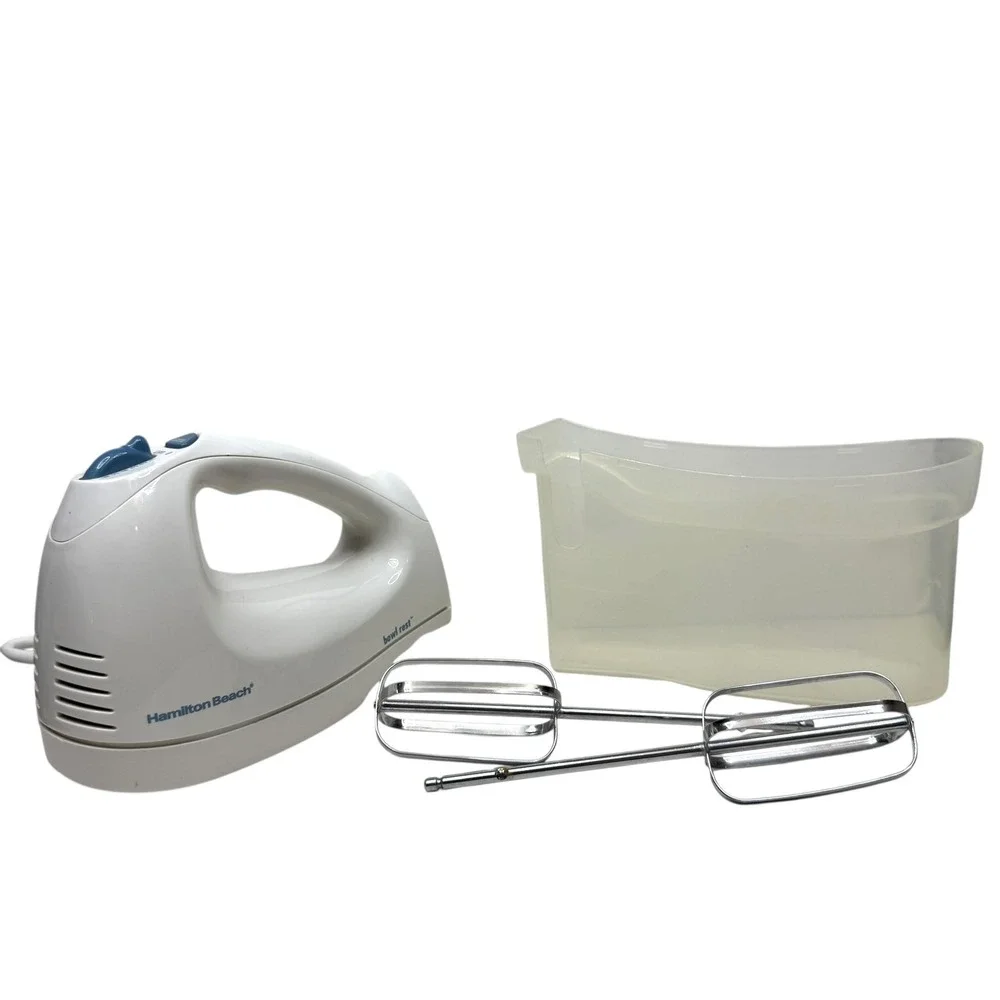 Hamilton Beach Hand Mixer 62682R White Blue 6-Speed w/ Bowl Rest & Storage Case